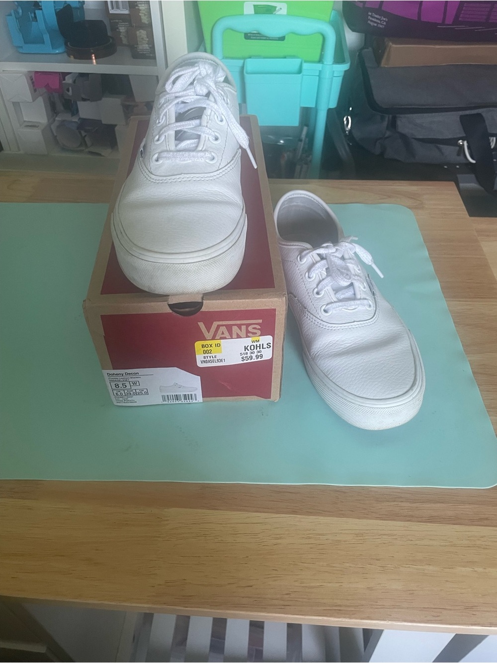 Vans White Leather Low-Top Sneakers with Laces